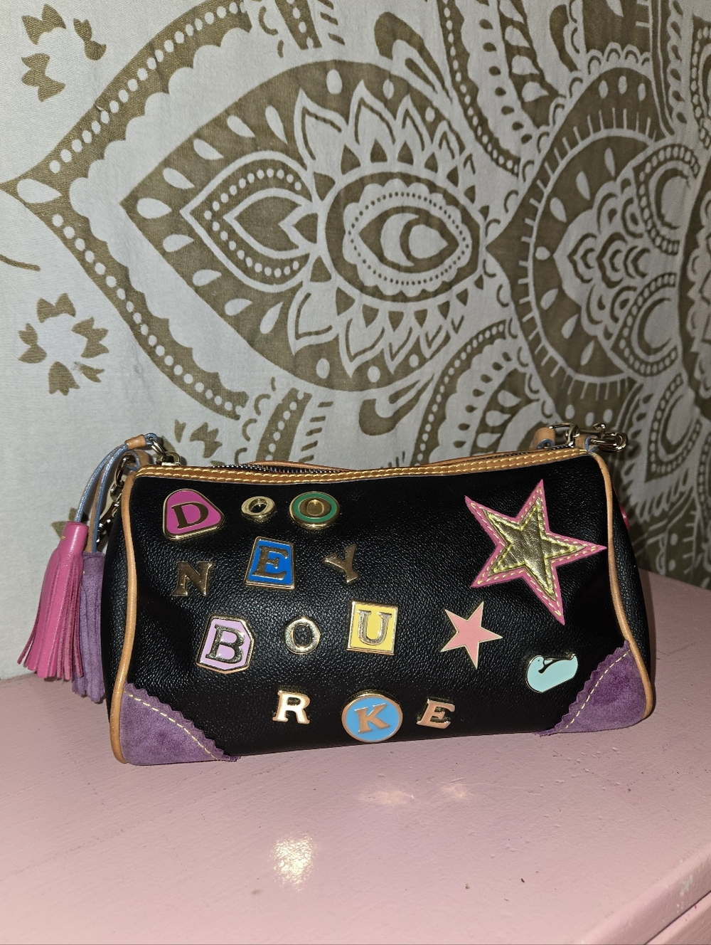 Y2K Vintage Dooney & Bourke Lindsay Lohan Letter Charm Patch Work Bag